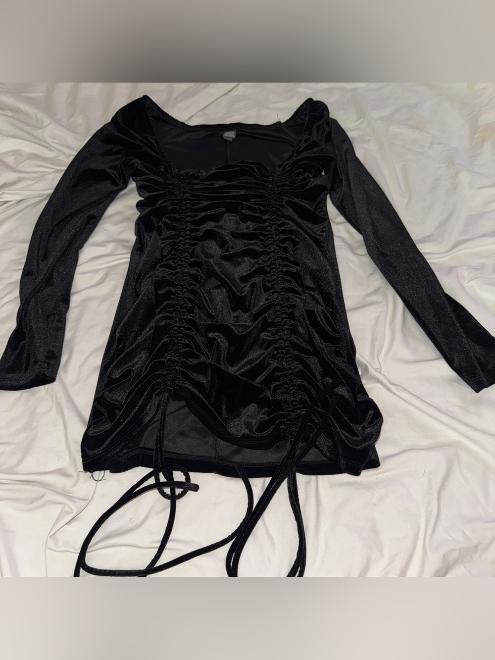 wild fable Black Long-Sleeve Ruched Mini Dress